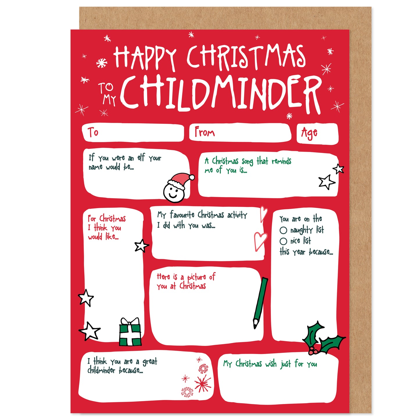 Childminder Fill In The Blanks Christmas Card