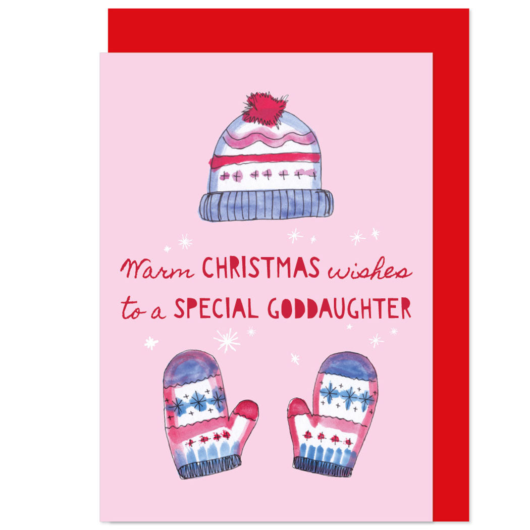 Goddaughter Warm Winter Wishes Mittens Christmas Card